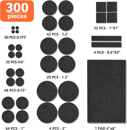 Felt Furniture Pads 300 Pieces, Furniture Pads for Hardwood Floors Black | Self-adhesive felt pads prevent scratches and noise, ideal for chair legs, suitable for hardwood floors and indoor furniture