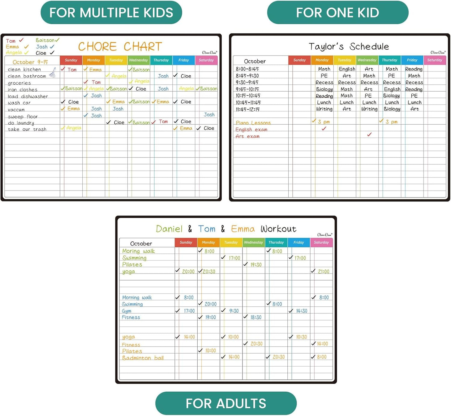 Magnetic Dry Erase Weekly Calendar for Fridge - Large 17"x12" Magnetic Weekly Planning Board with Hourly Time Slots - 6 Extra Fine Point Markers Included