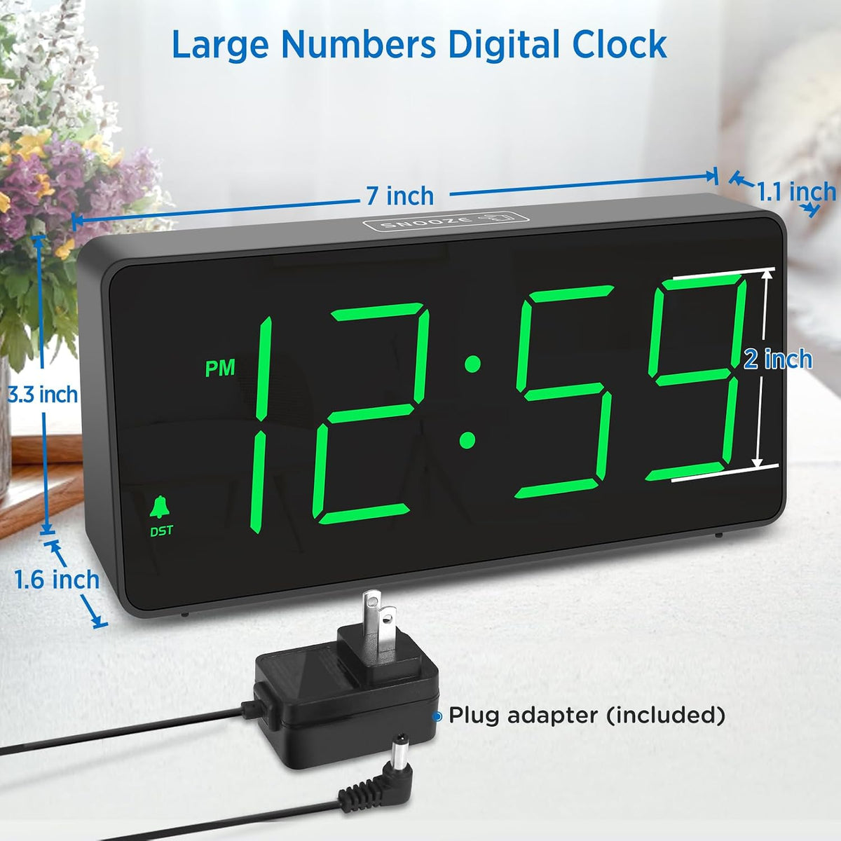 Peakeep Digital Alarm Clock for Bedroom Bedside, Large Display, USB Charger