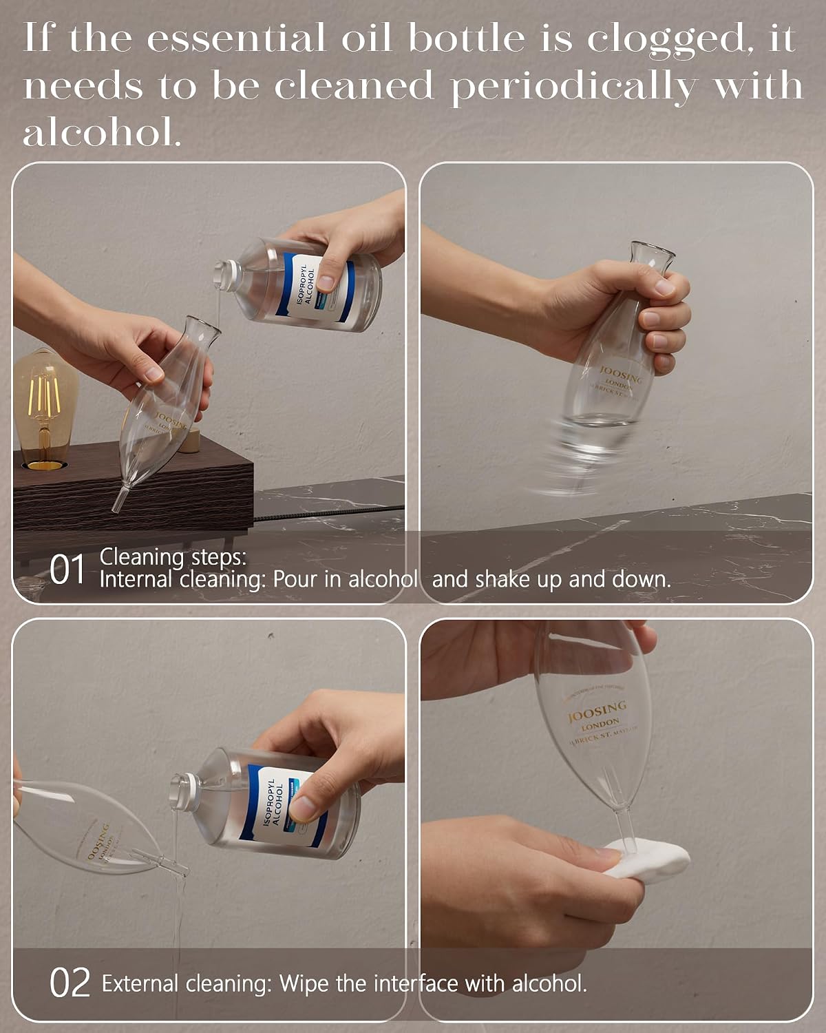 Waterless Oil Diffuser with Wood Base, Tempered Glass Bulb, 3 Color Light