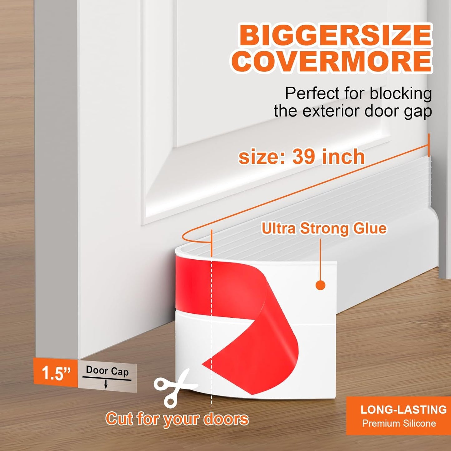 Door Draft Stopper, Door Sweep for Bottom of Door, Weather Stripping Door Seal Gap Filler Bottom Blocker Soundproofing Cold Air Insulation Save Energy Install Quickly Easily (Black, 39‘’)