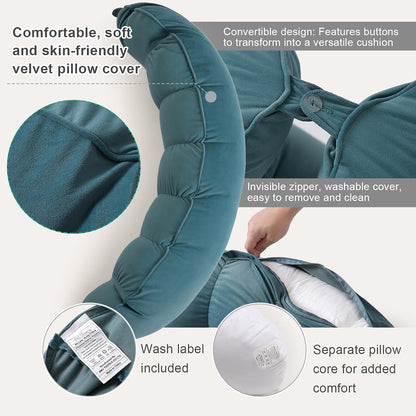 Peallow(Pat. Pend) – Long Round Body Pillow for Adults, Bolster Pillow for Sleeping, Soft and Supportive Pillow for Sleeping & Lumbar Support (Green-White, 29.5")