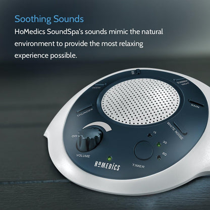 Homedics SoundSleep White Noise Sound Machine, Blue | , Small Travel Sound Machine with 6 Relaxing Nature Sounds, Portable Sound Therapy for Home, Office, Nursery, Auto-Off Timer