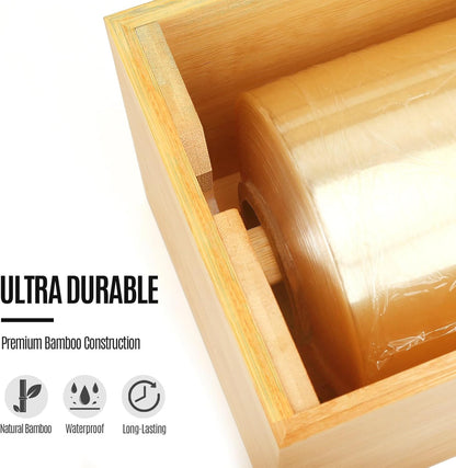 Libreshine 12-Inch Bamboo Plastic Wrap Dispenser with Cutter for Large Roll | Fits many 3000 ft plastic wrap and 1000 ft foil rolls, including Kirkland Signature rolls sold at Costco