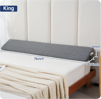 Patented Bed Wedge Pillow for Headboard Gap, Filler Between Mattress Gaps (0-7"), Comfortable Supportive High Density Cushioned Foam Pillows, Stay in Place Gripping Dots, King Soft Gray (76"x10"x6")