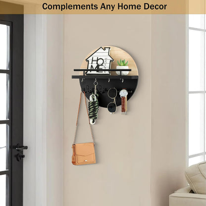 Key Holder for Wall Decorative with Shelf and Hooks, Mail Organizer Wall Mount with Sunglasses Holder, Circular Design Entryway Key Rack Hanger, Rustic Home Decor Boho Wall Decor (White)