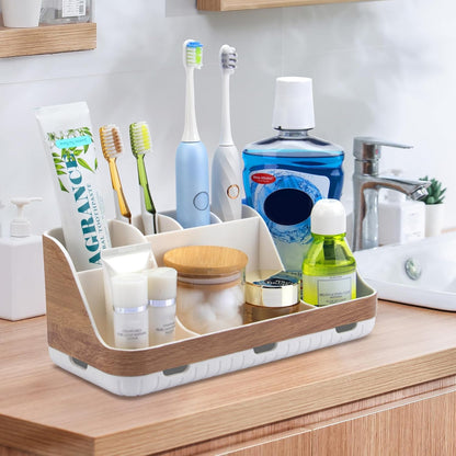 GFWARE Black Toothbrush Holder - 7 Slots Bathroom Organizer Countertop with Drainage Matte Black Electric Toothbrush and Toothpaste Holder for Bathroom Accessories Sink Storage