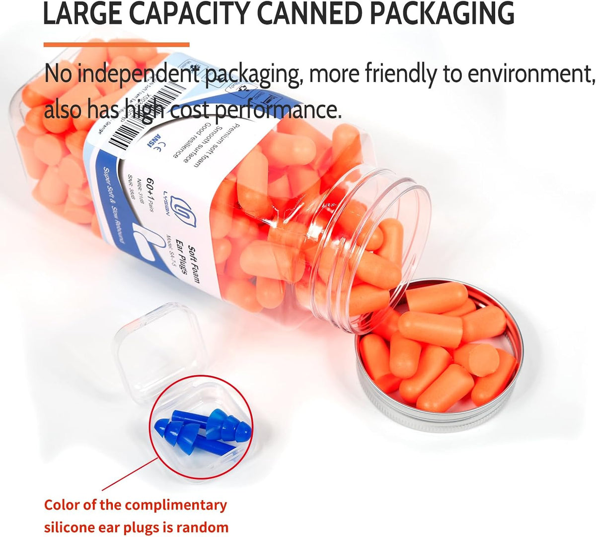 LYSIAN Foam Ear Plugs for Sleep, 60 Pairs, 38dB SNR, Purple