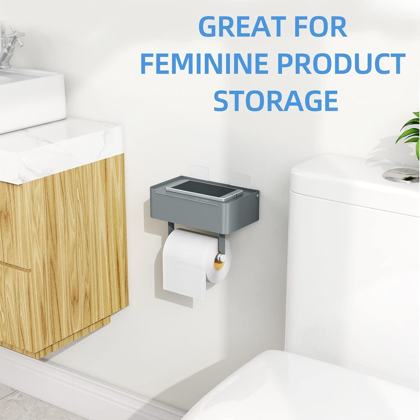 JUYSON Toilet Paper Holder with Shelf, Flushable Wipes Dispenser Fits for Bathroom Wipe Storage, Keep Your Wipes Hidden Out of Sight - SUS304 Stainless Steel Wall Mount Organizer (Matte Black)