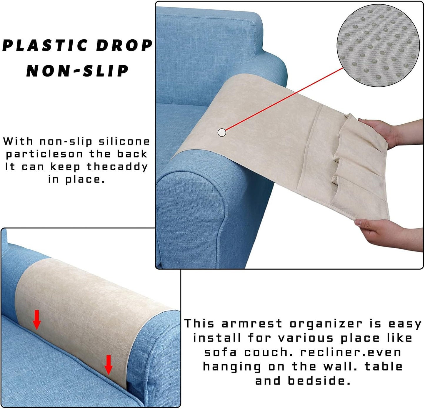 Remote Control Holders for Armchairs, Couch Caddy, Featuring Non-Slip Bases | 5 Pockets Bedside Storage Pocket for TV Remote Holder, Phone Tablet Kindle, Magazines, Gifts for Seniors (Beige, 35"X12.4")