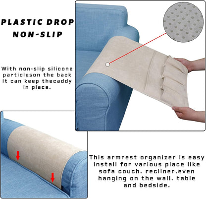 Remote Control Holders for Armchairs, Couch Caddy, Featuring Non-Slip Bases | 5 Pockets Bedside Storage Pocket for TV Remote Holder, Phone Tablet Kindle, Magazines, Gifts for Seniors (Beige, 35"X12.4")