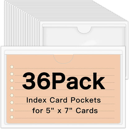 36 Pack 3" x 5" Adhesive Index Card Holders Clear PVC Label Holders | Top-loading label pockets, removable adhesive, clear PVC, for bins, shelves, totes, library and office use