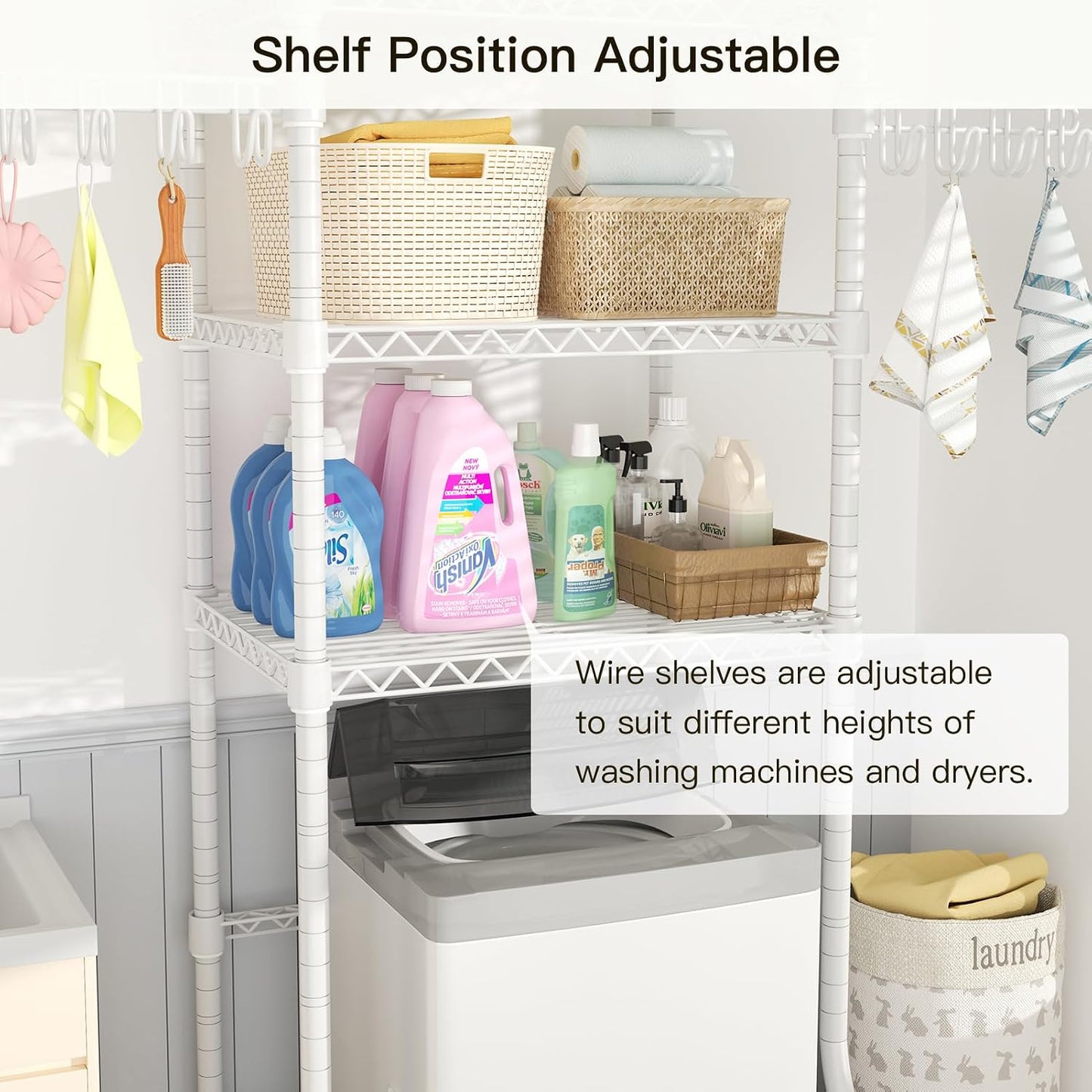 U8 Medium Laundry Room Storage Organizer, Over the Washer and Dryer Storage Shelves for Laundry Organization, 32.3”W x 17.3”D x 76.2”H, Suit Washing Machine Width within 29.9”, Hold 304 lb, Black
