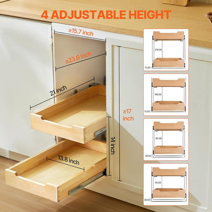 VEVOR Pull Out Cabinet Organizer, 14"W x 21"D Cabinet Drawer, Soft Close Slide out Shelf, Heavy-Duty Sliding Wood Drawer, Bottom Mount Size（14.5"W x 23"D）and Side Mount Size（15"W x 23"D） | Heavy-Duty Sliding Shelf with Bottom or Side Mounting for
