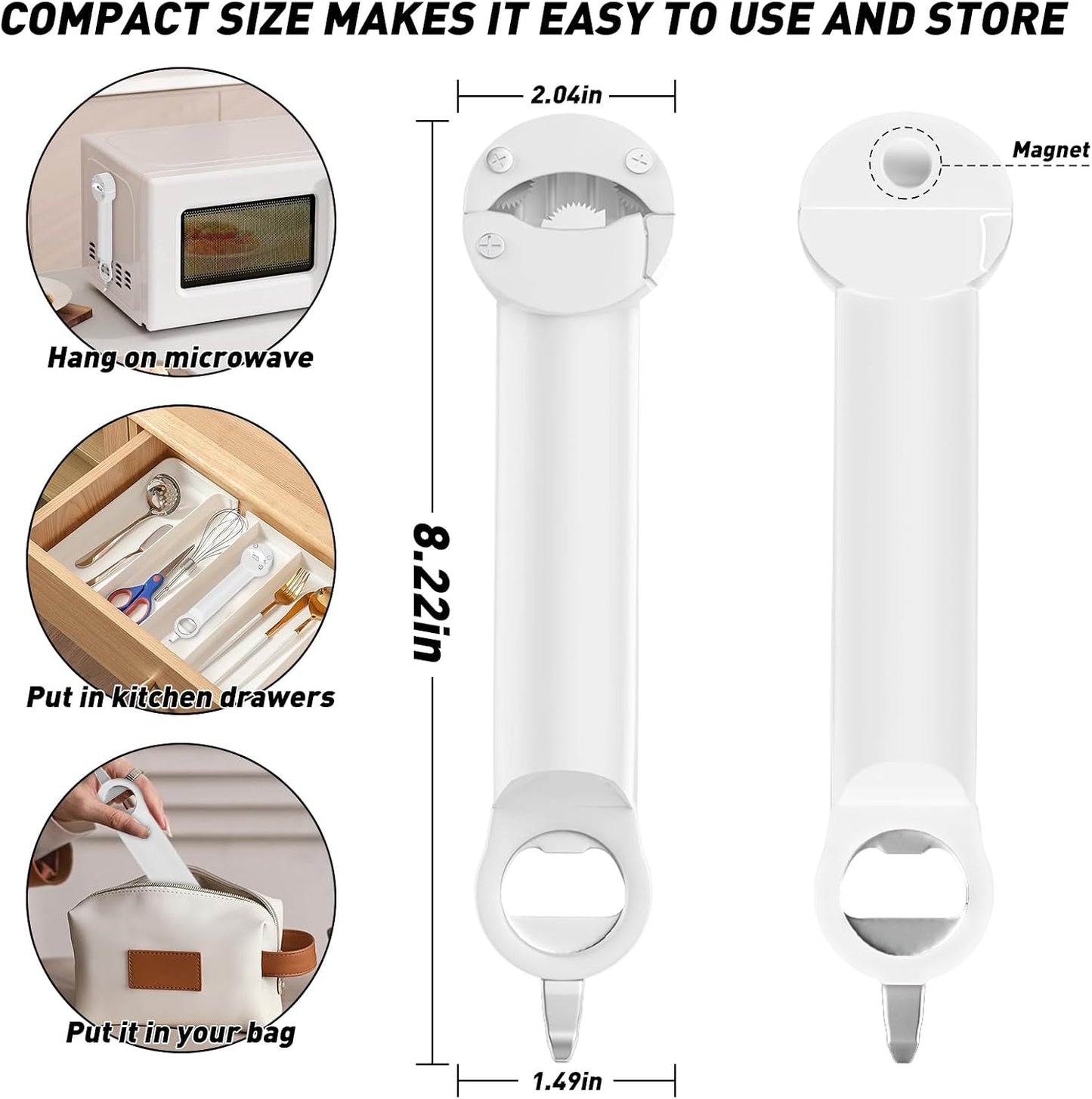 Jar Opener Bottle Opener for Seniors with Arthritis, Multi Retractable Magnetic Can Opener, Jar Grippers for Opening Jars, Kitchen Gadgets for Weak Hands and Senior Arthritis (Black)