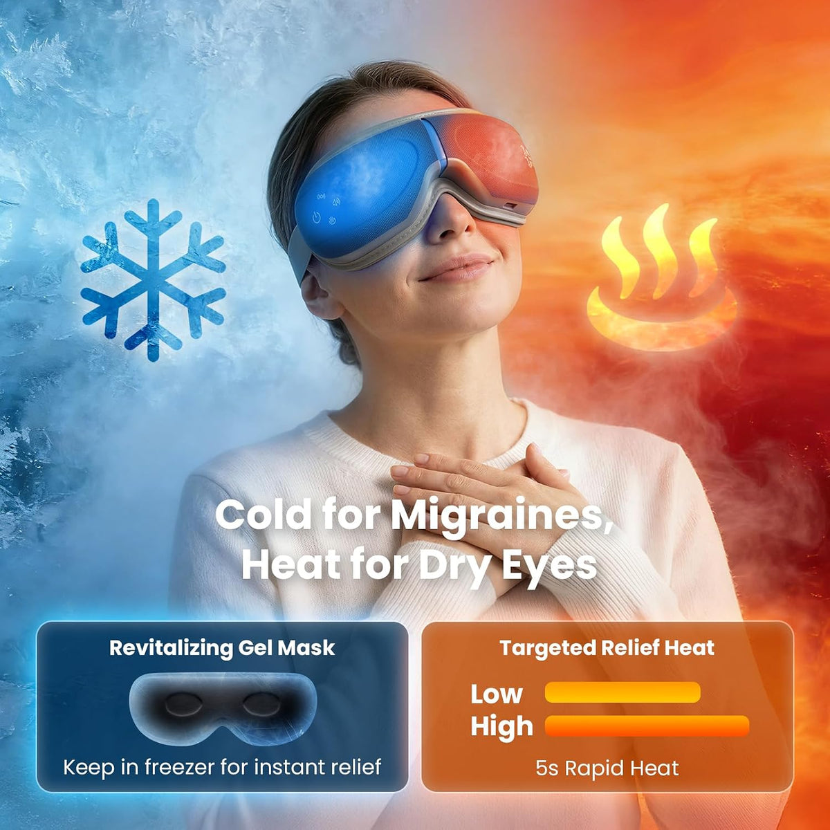 BOB AND BRAD Eye Massager with Heat FSA Eligible HSA, Birthday Gifts for Women Men Mom, Heated Eye Mask for Migraines with Music, Smart Migraine Massager for Dry Eyes Relief & Improve Sleep
