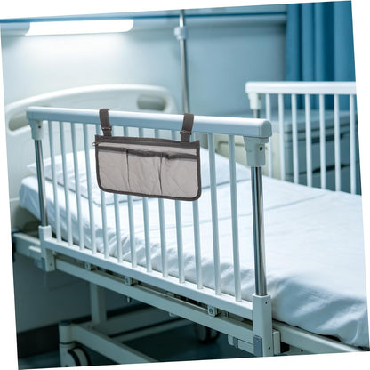 Bedside Rail Organizer Bag with 4 Pockets, Cup Holder, and Zipper Phone Pouch, Universal Multi-use Storage Caddy for Senior Safety and Mobility Assistance on Hospital or Dorm Beds