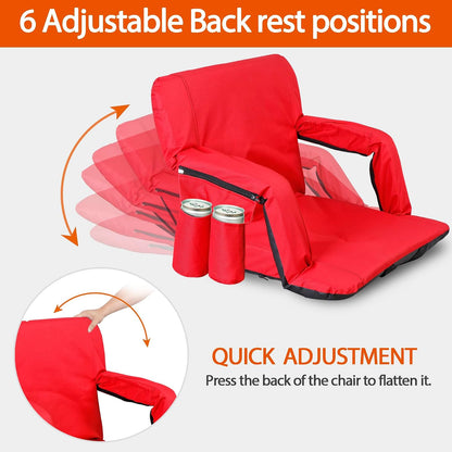 LEMY 20.5"/ 25" Wide Adjustable Stadium Seat for Bleachers Portable Water Resistant Stadium Chair with Back/Arms/Cushion for Outdoor or Indoor