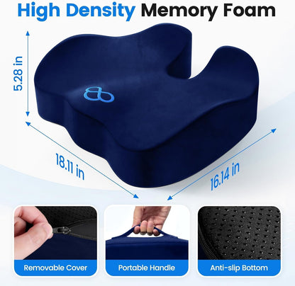 Seat Cushion, Non-Slip Memory Foam Chair Cushion for Taibone, Black/Large | Chair Pillow with Handles for Car Office Chair, Tailbone/Sciatica Easing& Post-Surgery Recovery Chair Cushion