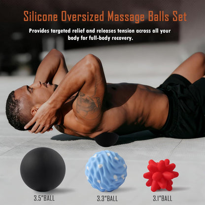 3-Piece Silicone Lacrosse Ball Set for Deep Tissue and Trigger Points - Smooth, Textured, and Spiky Massage Balls for Myofascial Release, Muscle Knots & Plantar Fasciitis