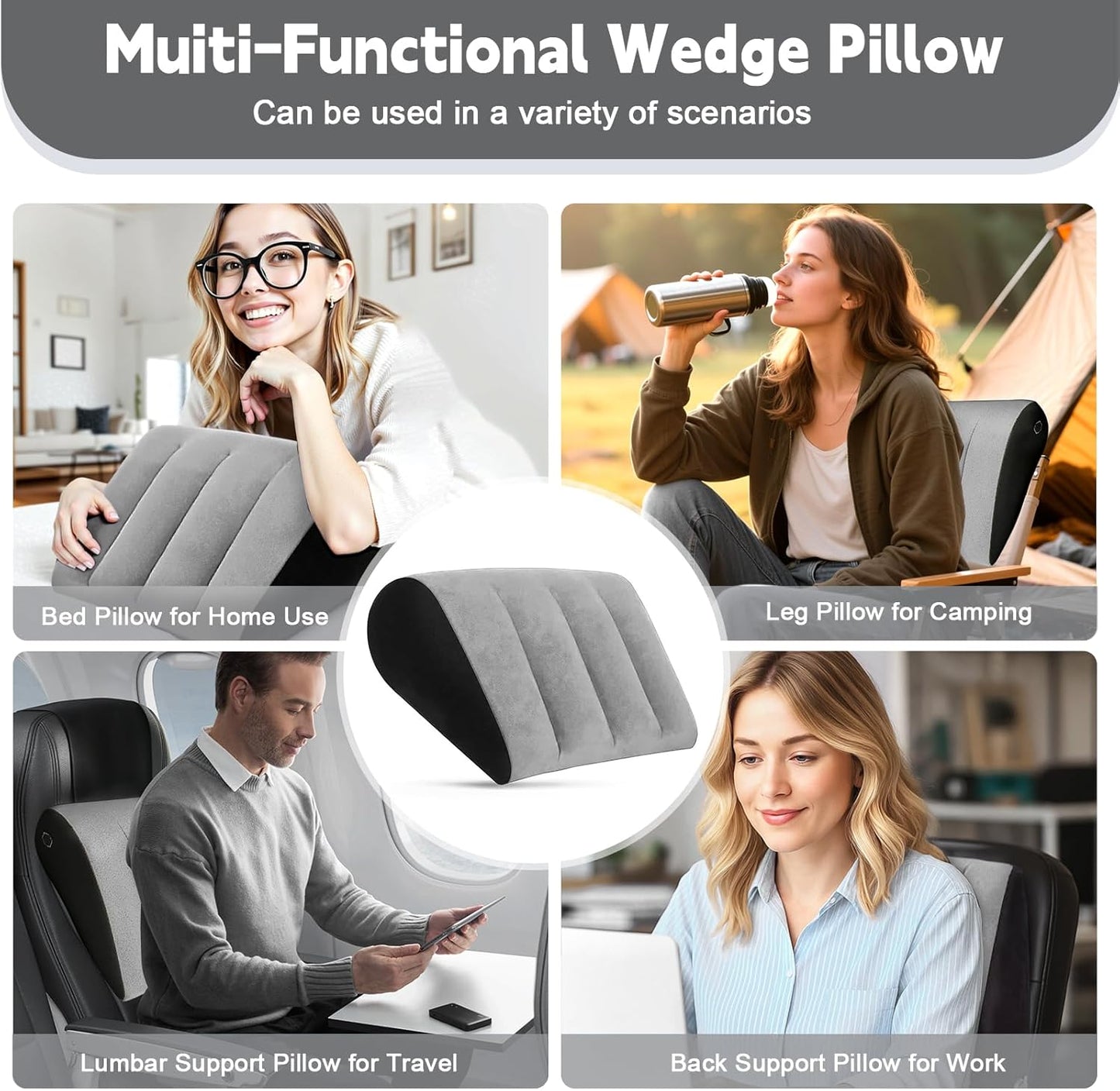 Inflatable Bed Wedge Pillow for Sleeping - Inflatable Wedge Pillow with Silk Eye Mask Set for Traveling,Leg Elevation,Back Support,Body Positioners,Lumbar Cushion for Post-Surgery Recovery,Camping Use