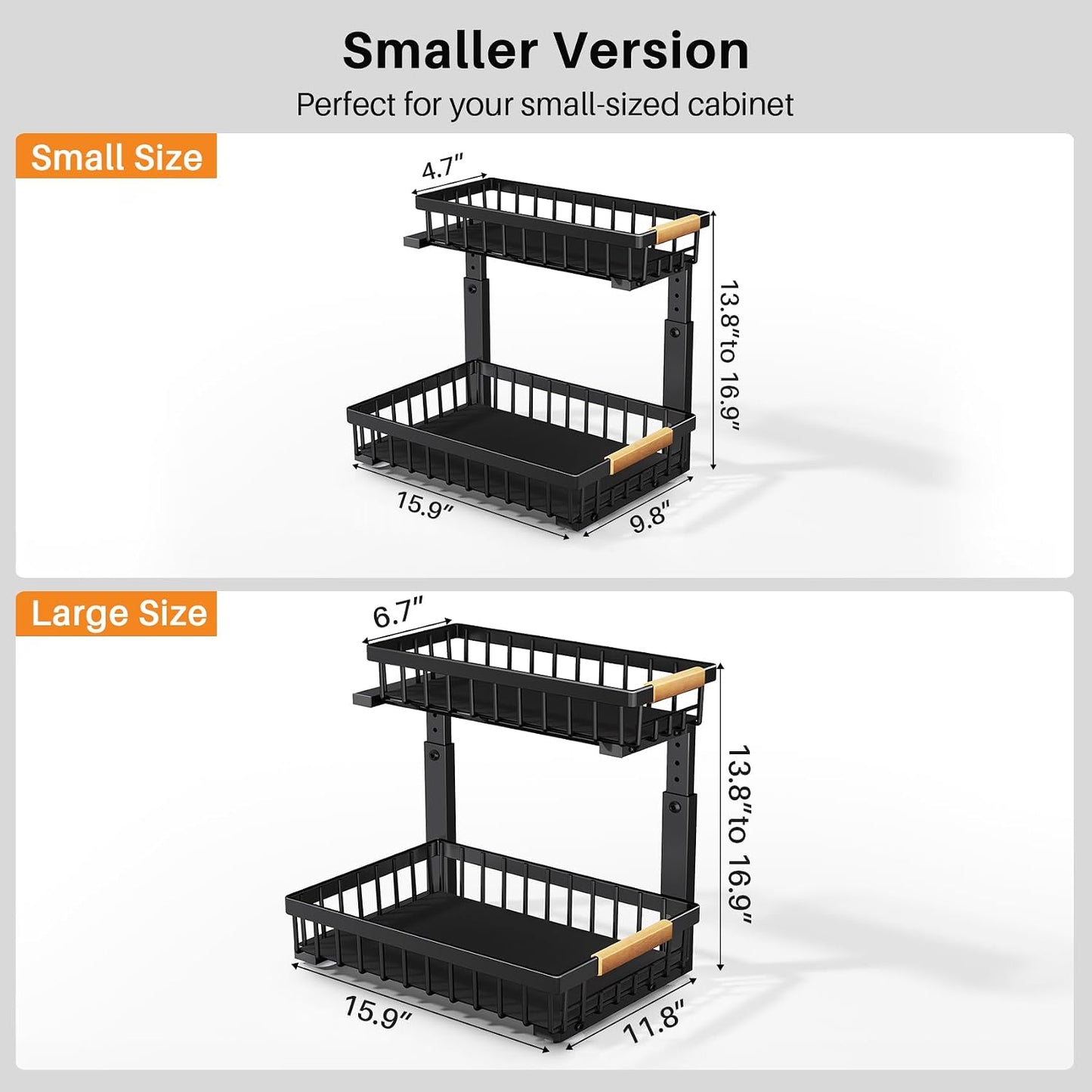 PXRACK Under Sink Organizer, Adjustable Height, 2 Tier Pull Out Under Cabinet Organizer, Slide Out Thickened Metal Under Sink Storage for Kitchen Bathroom Laundry Pantry Cabinet, White, Large-2-Pack
