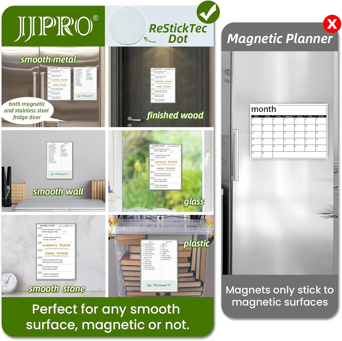 JJPRO Non-Magnetic Dry Erase Weekly Calendar for Fridge, Reusable Weekly Planner and to Do List Whiteboard Bundle -Starts Sunday,8.5"x12" Reusable Calendars Stick to Fridge,Wall, All Smooth Surfaces