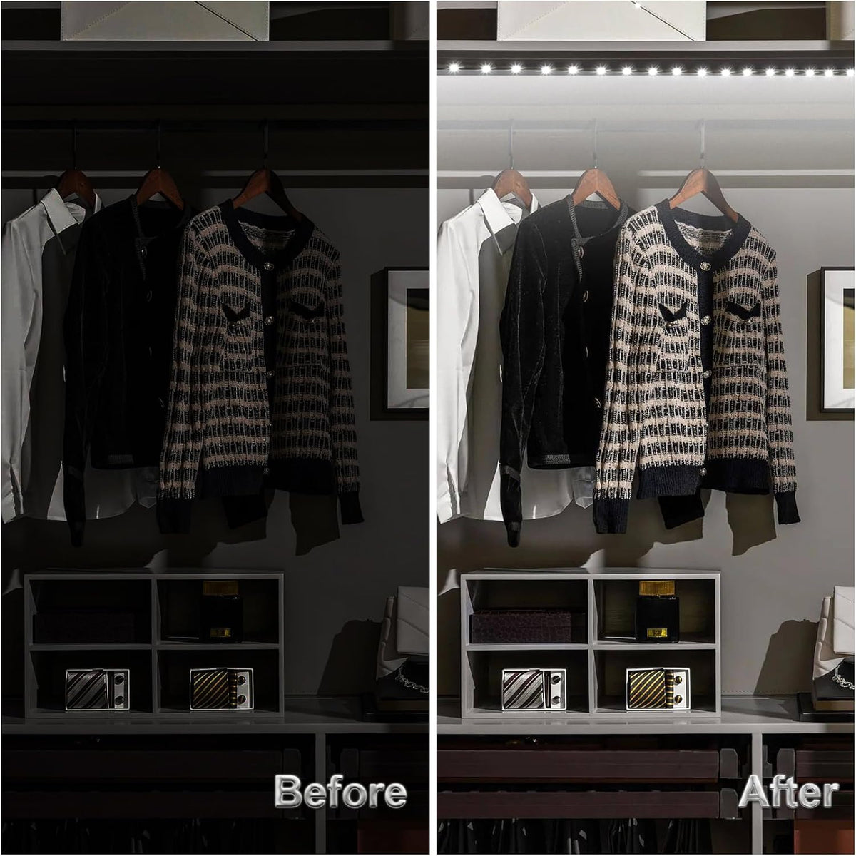 WOBANE Motion Sensor Stair Strip Lights,Rechargeable LED Closet Light,White