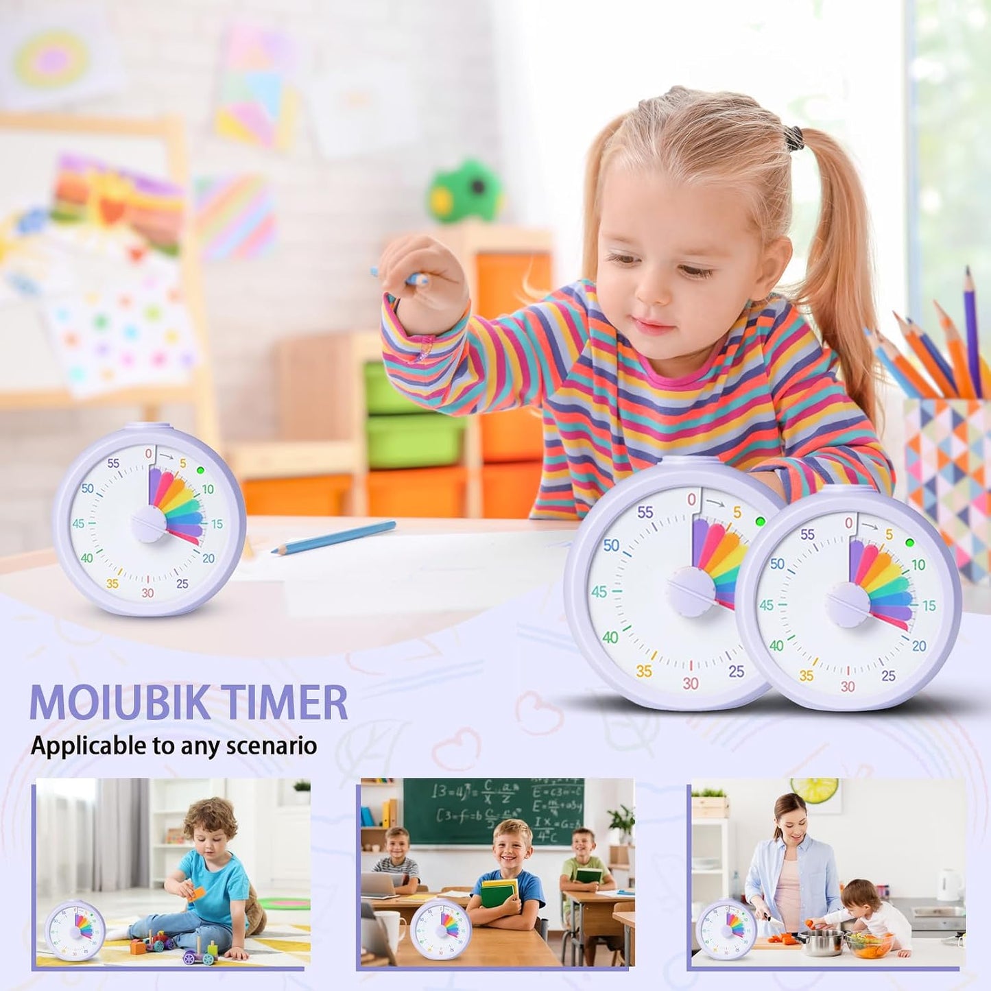 Visual Timer for Kids 60 Minute Countdown Timer Rainbow Disk Desk Timer Clock for Classroom Study Office Kitchen with Silent Operation (Purple)