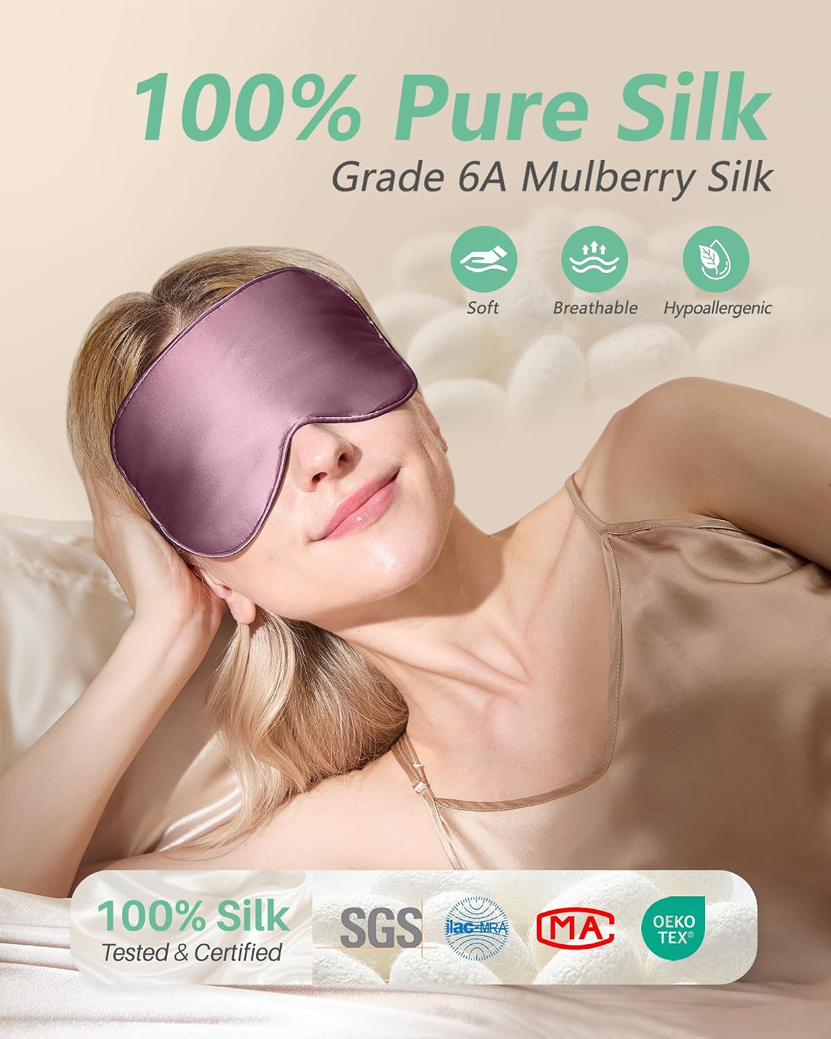 BeeVines 100% Mulberry Silk Sleep Mask, Light Blocking Eye Masks (2 Packs)