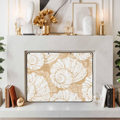 Magnetic Fireplace Cover Navy Blue Coastal Shells Fireplace Screen Decorative Ocean Conch Marine Life Insulation Fireplace Blocker Save Energy Fireplace Draft Stopper Covers for Living Room 36x30 Inch