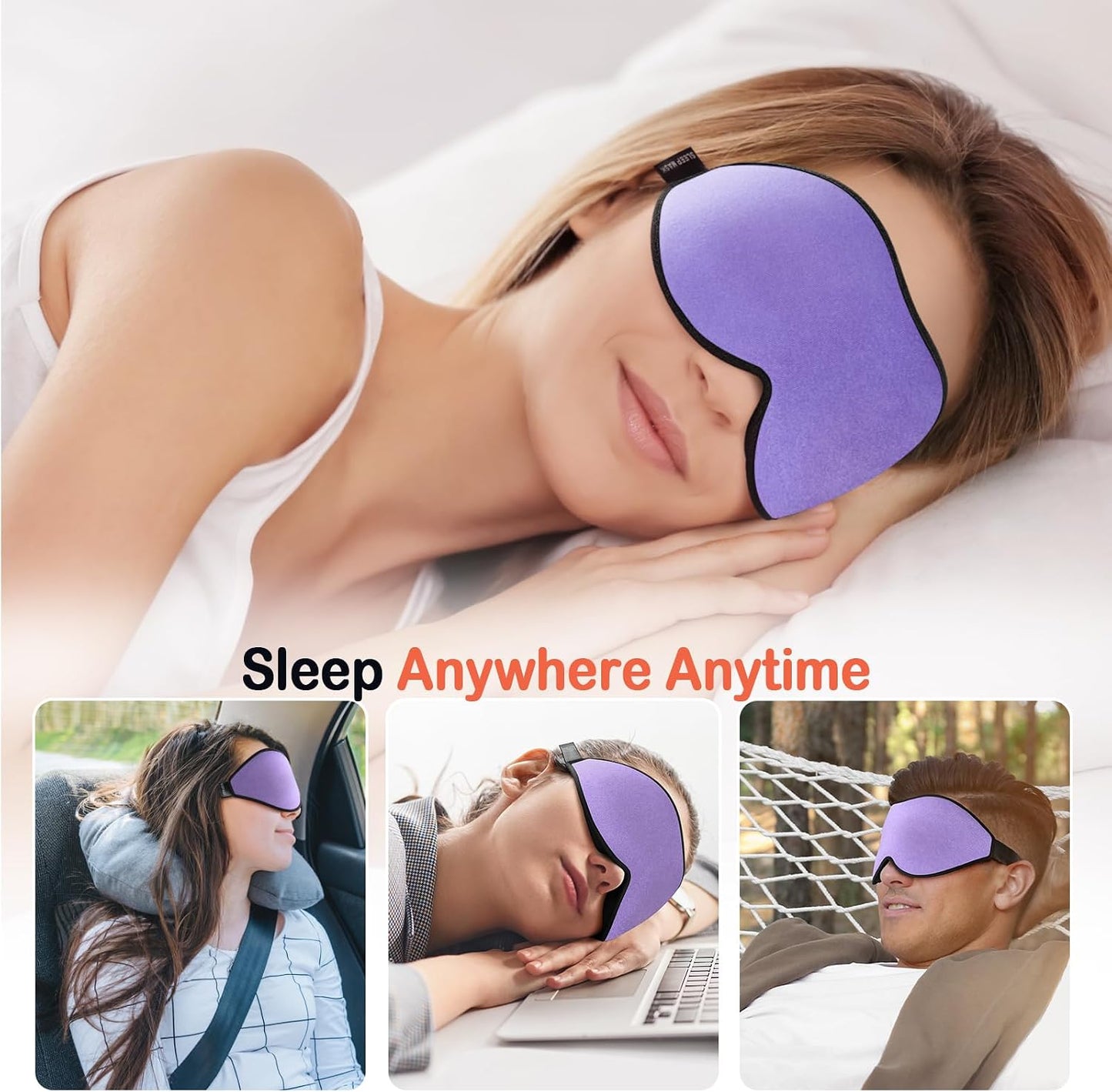 LitBear Sleep Mask for Side Sleeper Women Men, Eye Mask for Sleeping | Light Blocking 3D Contoured Sleeping Mask, Soft Breathable Sleep Eye Mask with Adjustable Elastic Strap for Travel, Black