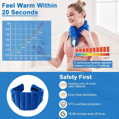JOBYNA Heating Pad for Neck, Hands-Free Electric Heated Neck Wrap for Pain Relief, 29"×8'' Neck Heat Pad with 8.53ft Power Cord, Auto Shut Off,Size/Temperature/Time Adjustable（Navy）