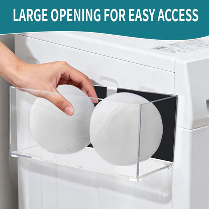 Magnetic Dryer Ball Holder for Laundry Room Organization, Clear Lint Bin with Adhesive Hook, Iron Dryer Ball Container Box for Laundry Room, Office, Bathroom & Craft Supplies, 1Pcs