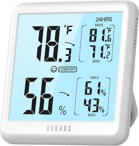 DOQAUS Digital Hygrometer Indoor Thermometer Humidity Meter with Backlight | 3s Fast Refresh, 3.05in Digital Temperature Humidity Monitor with Max Min Records for Home, Bedroom, Baby Room, Greenhouse