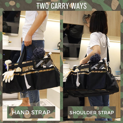 SCAVATA Wearable Cleaning Caddy, Cleaning Caddy Supplies Organizer with Handle & Shoulder Straps for Housekeepers, Under Sink & Car Cleaning Tool Organizers Bag with 4 Foldable Divider (NavyBlue)