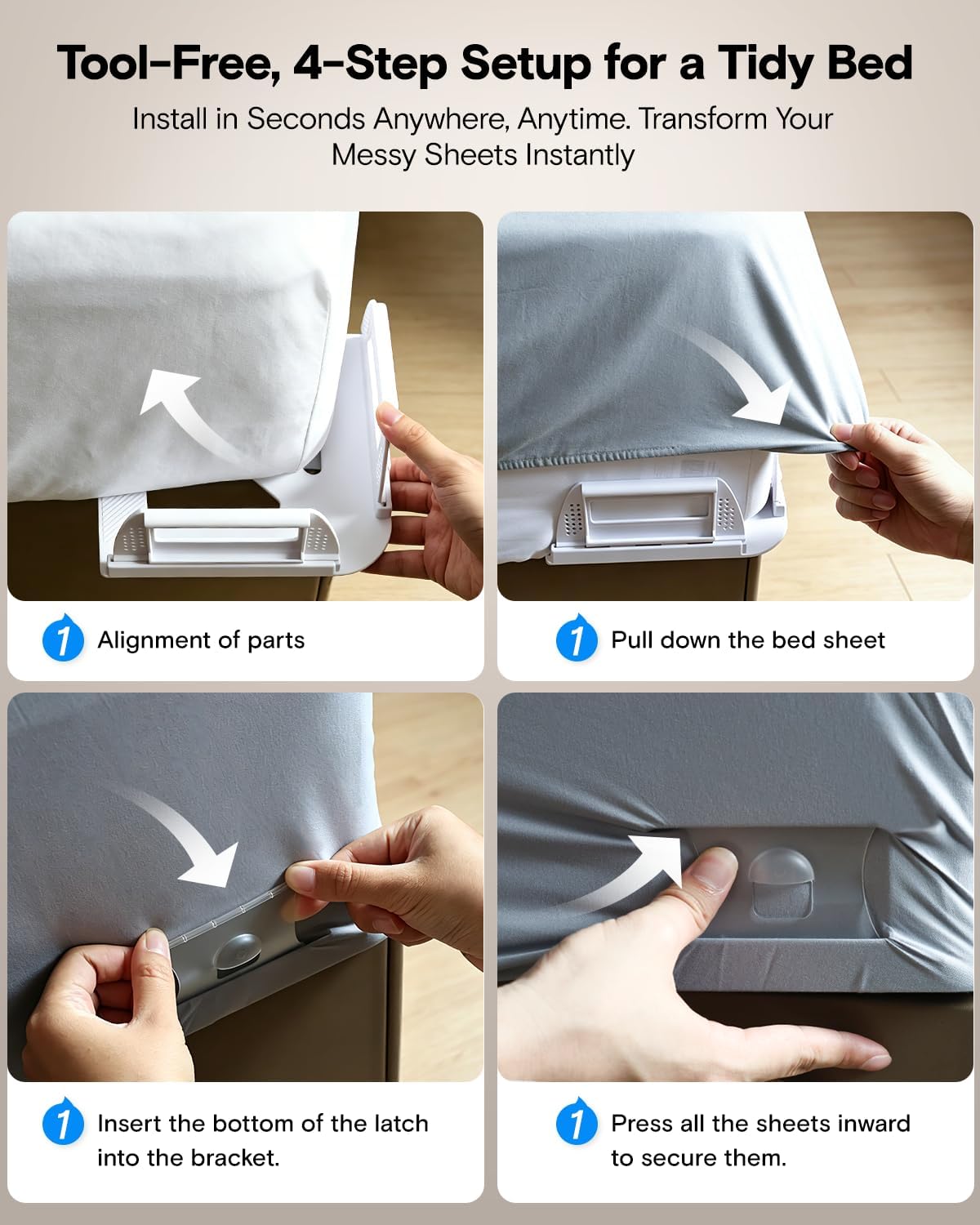 Bed Sheet Holders for Corners, Fitted Sheet Holder with Locks, 4 Set