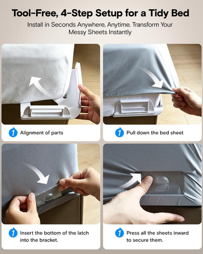 Bed Sheet Holders for Corners, Fitted Sheet Holder with Locks, 4 Set