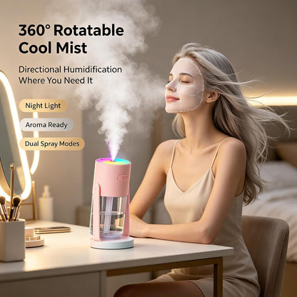 UEISODC bedroom humidifier, desktop USB humidifier, car air freshener, relieves tight skin, cough, nasal congestion, allergies and dry air，With automatic shutdown, silent operation