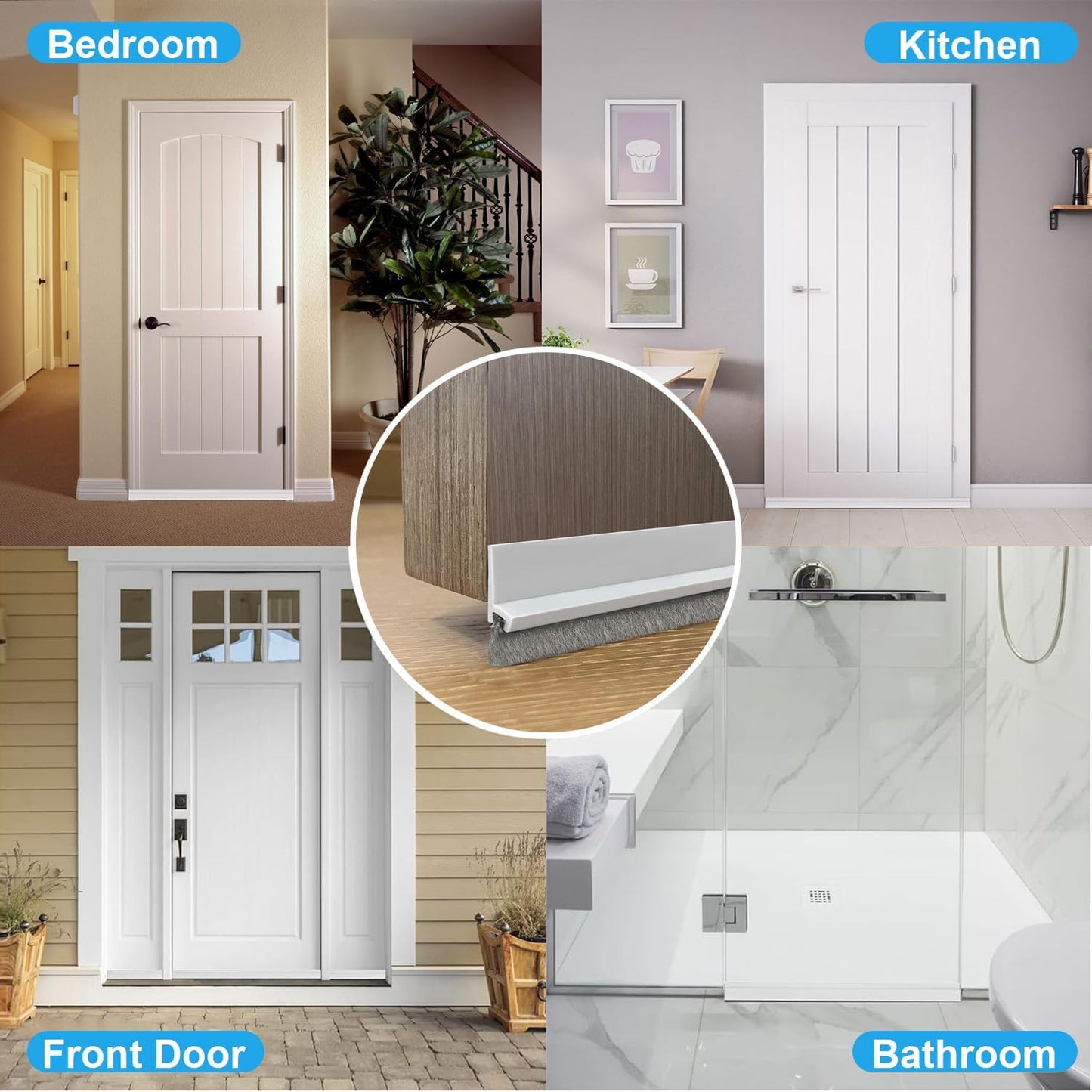 2 PCS Door Draft Stoppers with Brush, Door Sweep 2" W x 39" L White | Soundproof Door Sealer for Exterior/Interior Doors and Dust/Noise/Hot or Cold Air Insulation