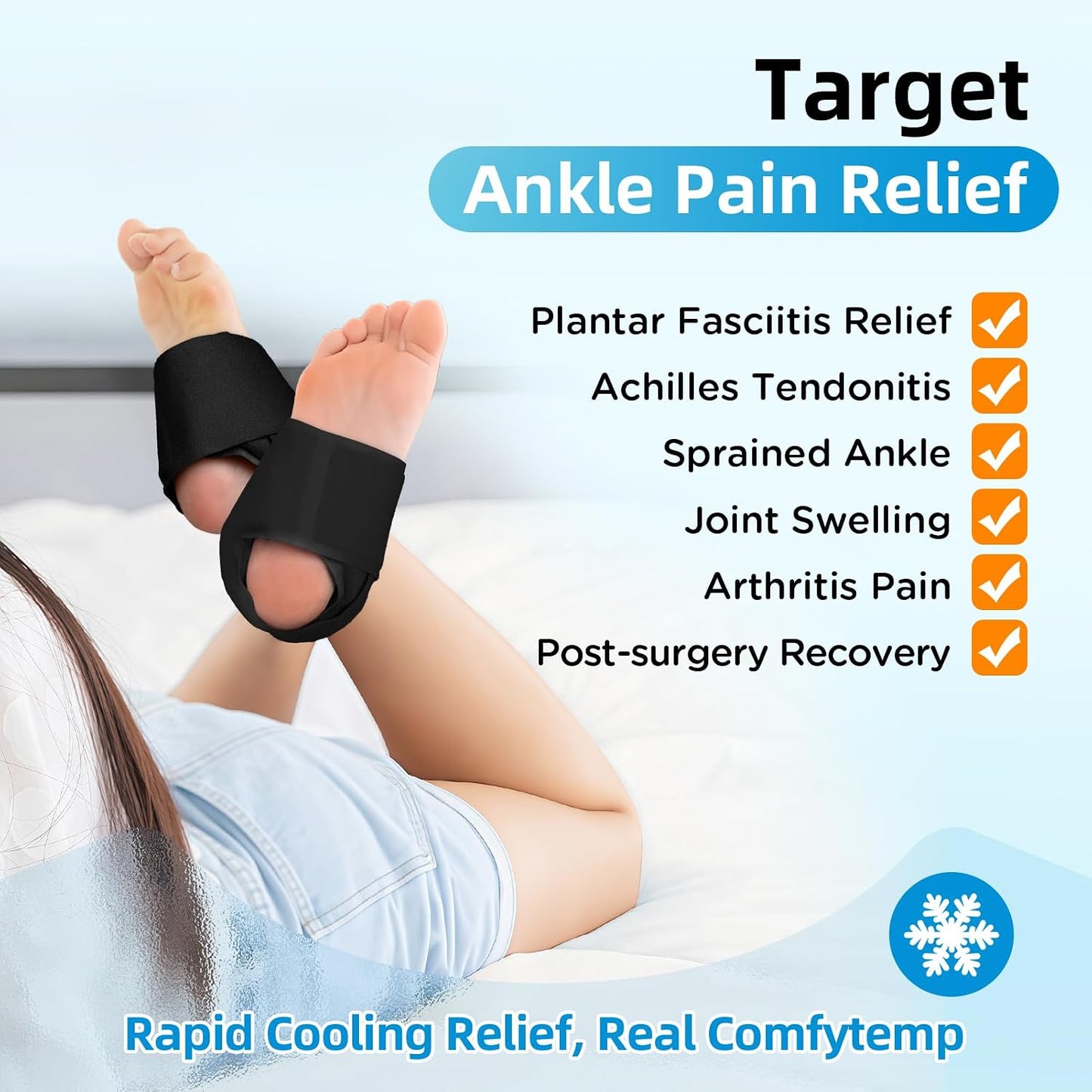 Comfytemp Ankle Ice Pack Wrap for Plantar Fasciitis, Swelling, Foot Pain Relief, FSA Eligible HSA, Gel Packs for Injuries Reusable, Hot Cold Compress for Achilles Tendonitis, Sprained Ankles, 2 Packs