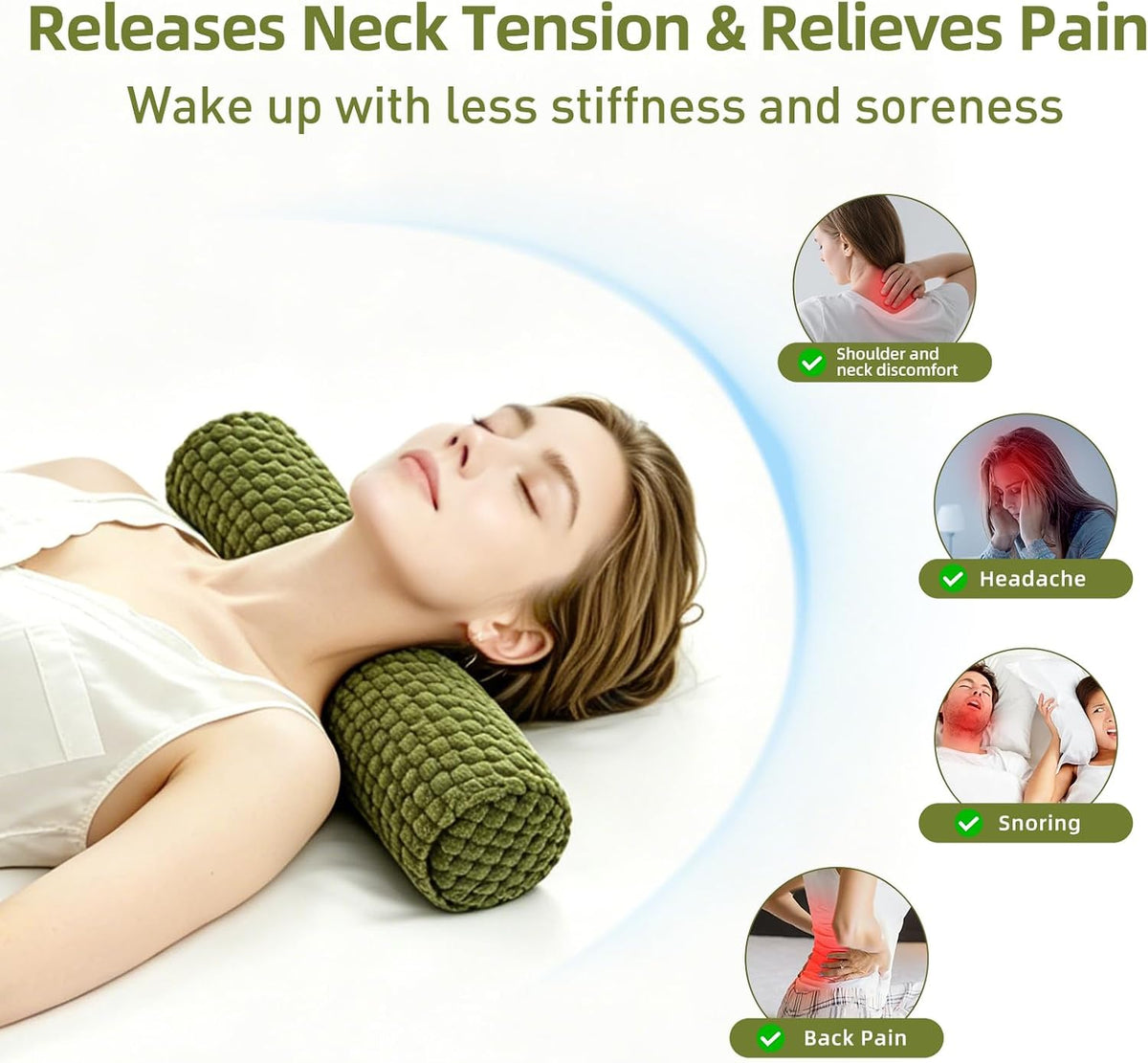 Cervical Pillow for Neck Pain, Memory Foam Neck Roll – Grey