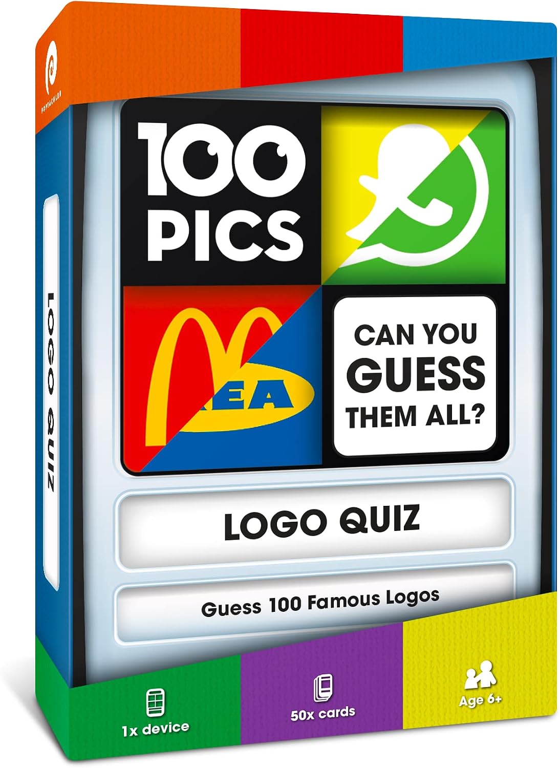 Logos Travel Game - Guess 100 Logos | Flash Cards with Slide Reveal Case | Card Game, Gift, Stocking Stuffer | Hours of Fun for Kids and Adults | Ages 6+