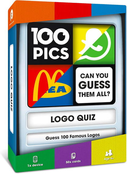 Logos Travel Game - Guess 100 Logos | Flash Cards with Slide Reveal Case | Card Game, Gift, Stocking Stuffer | Hours of Fun for Kids and Adults | Ages 6+