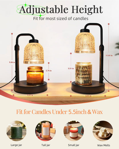 AIFEI Candle Warmer Lamp with Timer, Birthday Gifts for Women Mom, Black | FlameSafety Candle Lamp - Dimmable Adjustable Height with 2 Bulbs, House Warming Gifts New Home, Fits Most Jar Candle