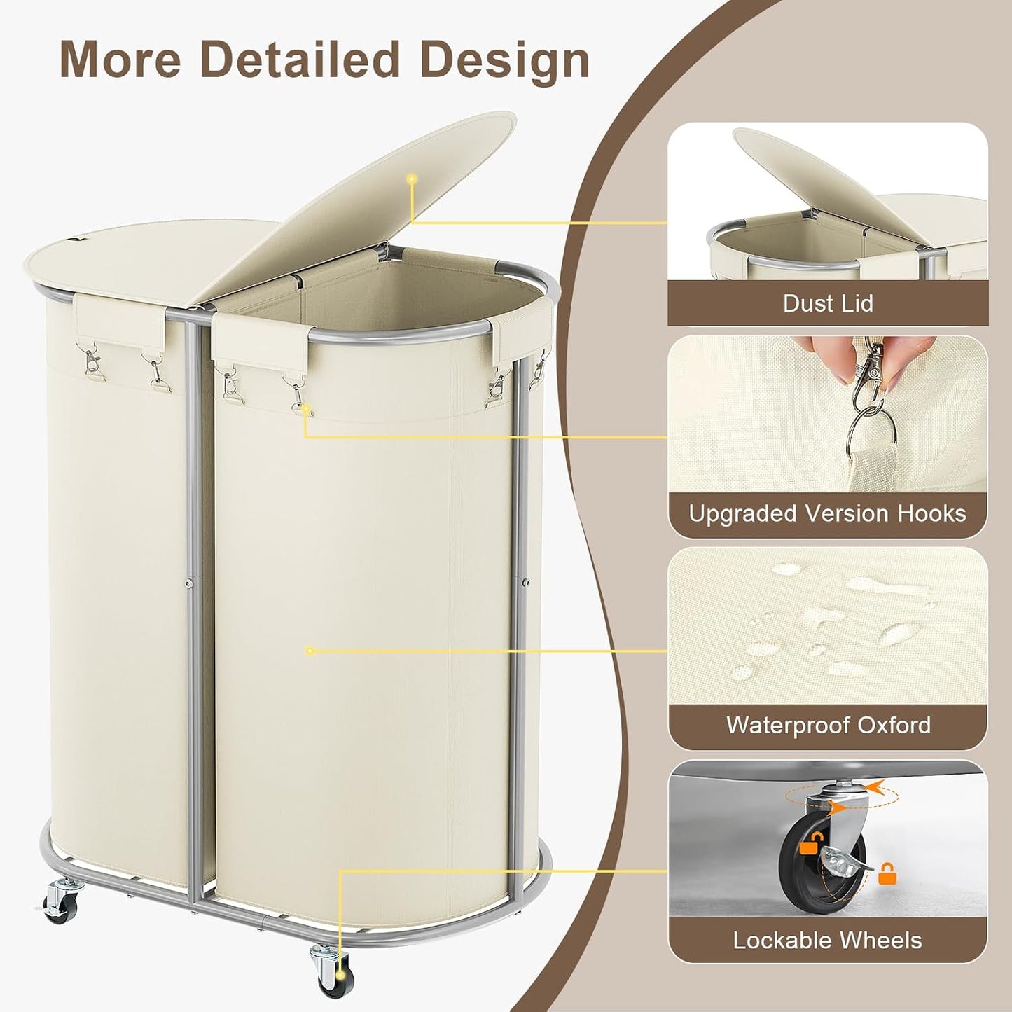Laundry Hamper with Wheels and Lid, 100L Half Round Rolling Laundry Basket | Gasvadivum Sturdy Metal Frame Laundry Cart with Removable Bag, Dirty Clothes sorter Organizer for Bathroom, Bedroom, Black