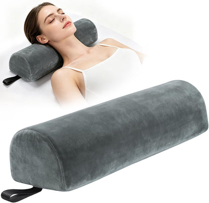 Noverlife Half Moon Bolster Pillow for Leg, 21 x 6 x 3 in PU Leather Semi Roll Massage Bolster Knee Support Pillow Pad, Water & Oil Proof D Shaped Cushion for Yoga Therapy Spa Sleep Physical Relief