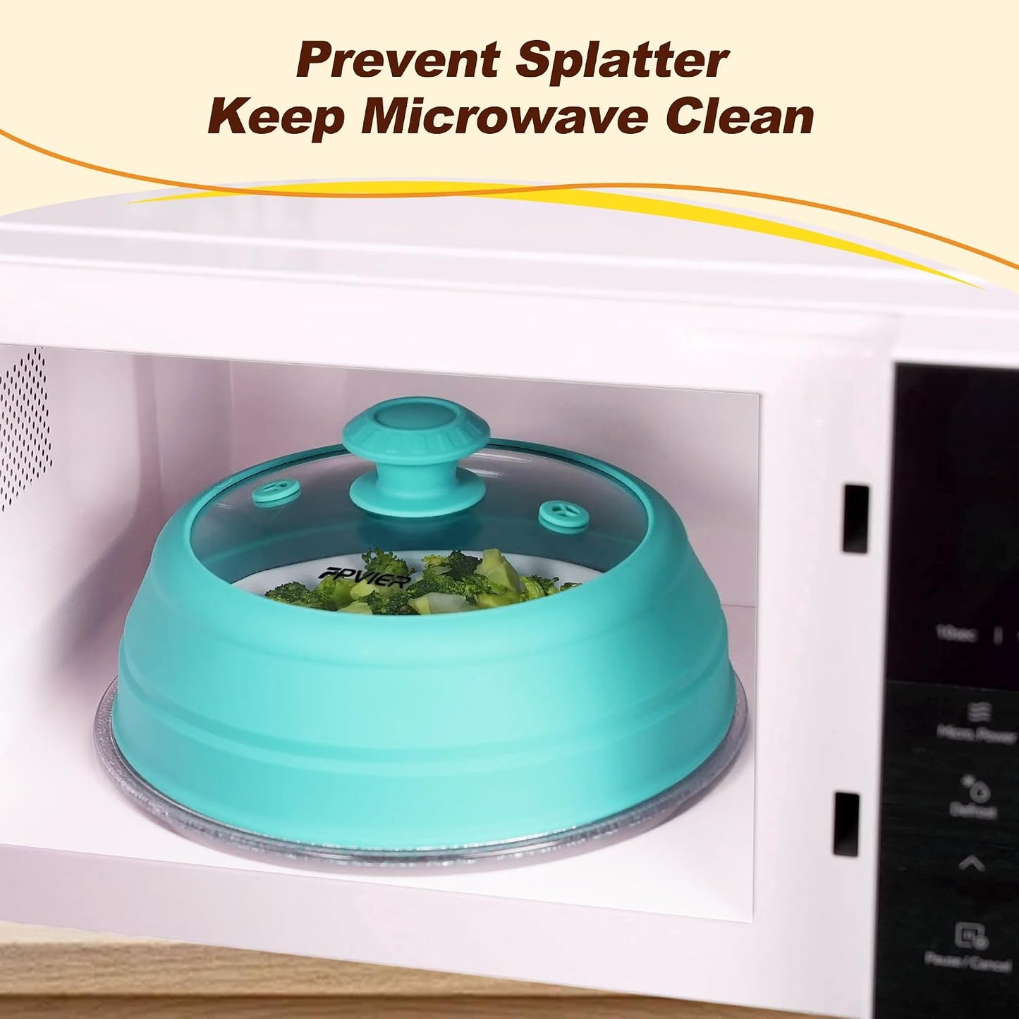 Microwave Splatter Cover, Vented Silicone & Glass Anti-Splatter Lid with Handle, Collapsible Food Plate Cover Fits 6–11 Inch Plates and Bowls (Black, 10.8inch)