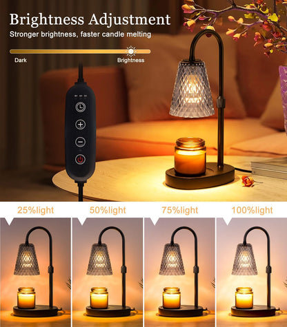 Candle Warmer Lamp Electric Timer - Candles Wax Warmers Glass Lamps for Jar Candles Burner No Flame Scented Melting Warming Lantern Adjustable Height Dimmable Light with 2 Bulb for Home Living Bedroom