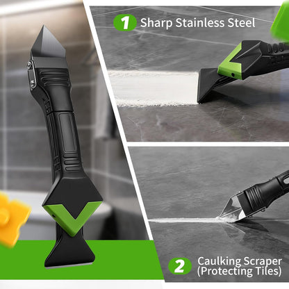 Caulking Tool 5 in 1, Caulk Remover & Silicone Sealant Finishing Kit with Grout Scraper and 6 Silicone Pads, Ideal for Kitchen, Bathroom, and Window Sealing
